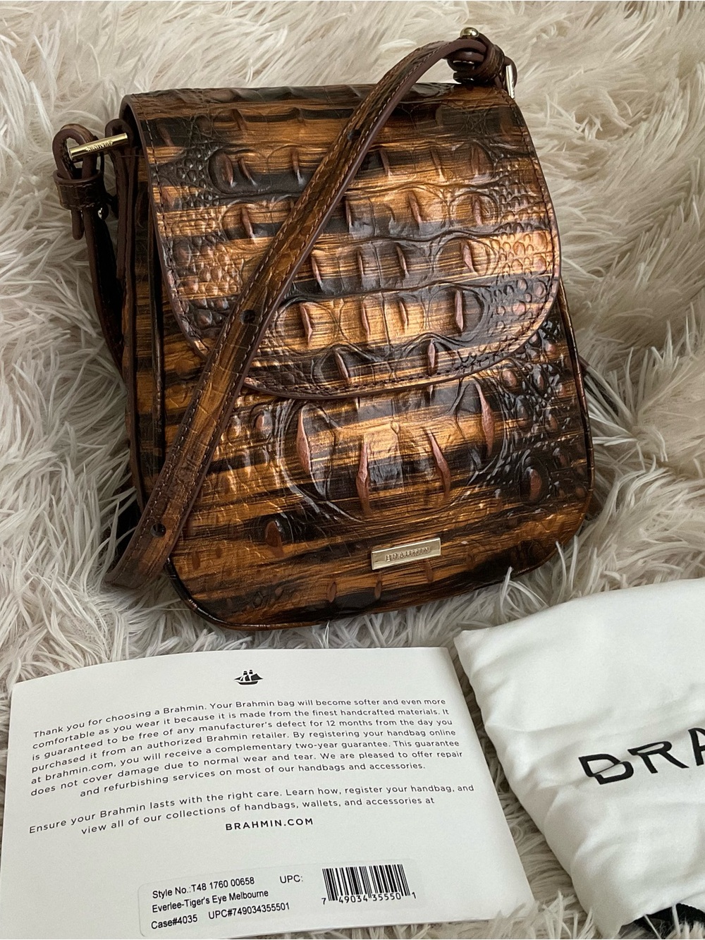 NWT Brahmin Everlee Tiger’s Eye Melbourne Leather Crossbody Bag